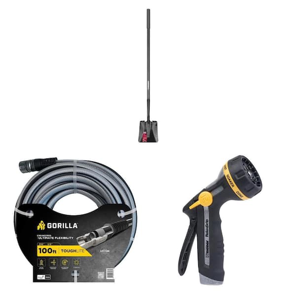 47 in. Carbon Steel Transfer Shovel, 5/8 in. x 100 ft. Garden Hose, and 8-Pattern Adjustable Nozzle Combo