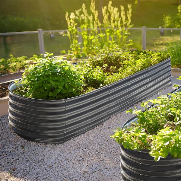 8 ft. x 2 ft. x 1.4 ft. Galvanized Raised Garden Bed 9-in-1 Planter Box Outdoor, Dark Gray