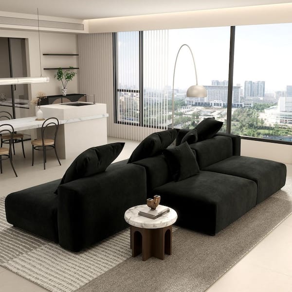 Magic Home 118 in. Armlessm Oversized Exra Large 3-Piece L-shaped Corduroy Modular Grand Sectional Sofa Rearrangeable Couch, Black