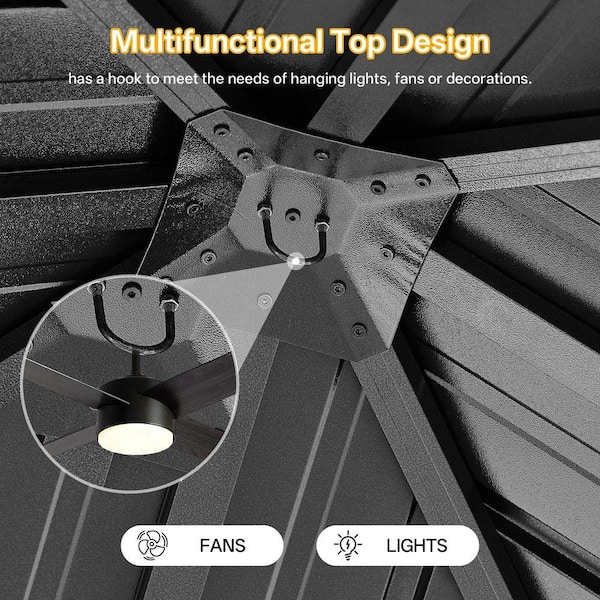 Endark 10 ft. x 10 ft. Black Outdoor Aluminum Hardtop Gazebo with