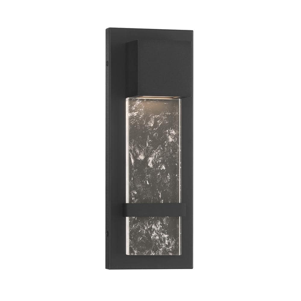 Sol 14 in. Sand Black Outdoor Hardwired Rectangle Coach Wall Sconce with LED Included and Rock Crystallite Glass Shades price history on PriceWatchPro