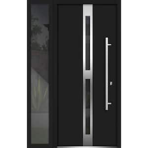 48 in. x 80 in. Left-Hand/Inswing Sidelights Tinted Glass Black Enamel Steel Prehung Front Door with Hardware