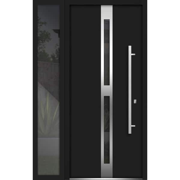 VDOMDOORS 52 in. x 80 in. Left-Hand/Inswing Sidelights Tinted Glass Black Enamel Steel Prehung Front Door with Hardware