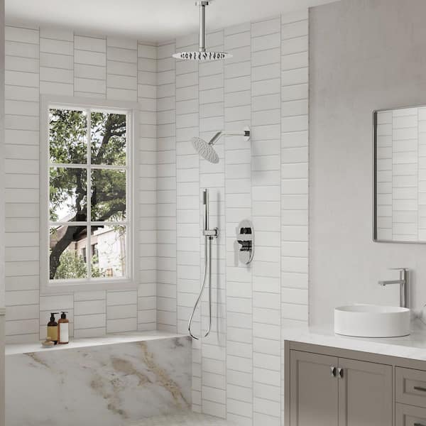 Single Handle 3-Spray Patterns Ceiling Mount Shower Faucet 2.5 GPM with Anti Scald and Handheld in. Chrome