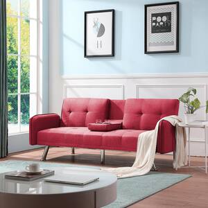 Red Sleeper Sofa Convertible Couch Full Bed Futon Living Room Furniture Guests 