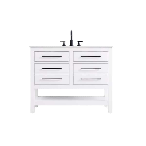 42 in. Single Sink White Bath Vanity with White Engineered Marble Top