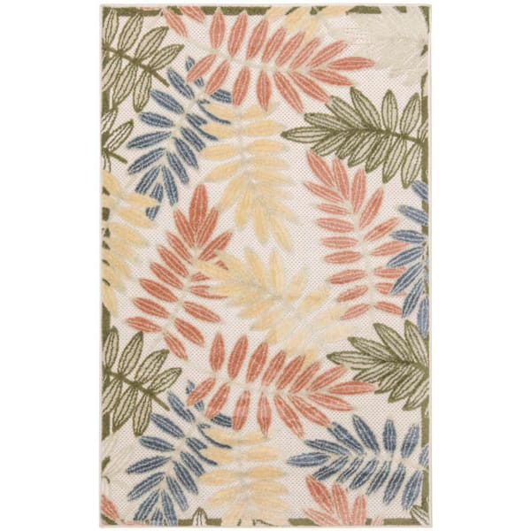 Aloha Ivory Rose 3 ft. x 4 ft. Botanical Contemporary Area Rug