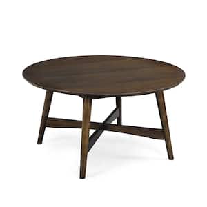 Hiland 36 in. Brown Round MDF Coffee Table