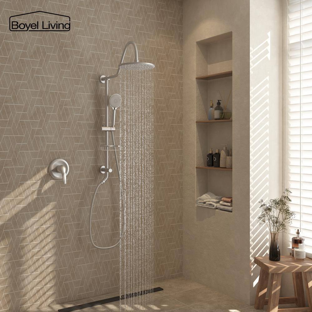 Brushed Nickel Dual Head Wall Mounted Rain Shower System