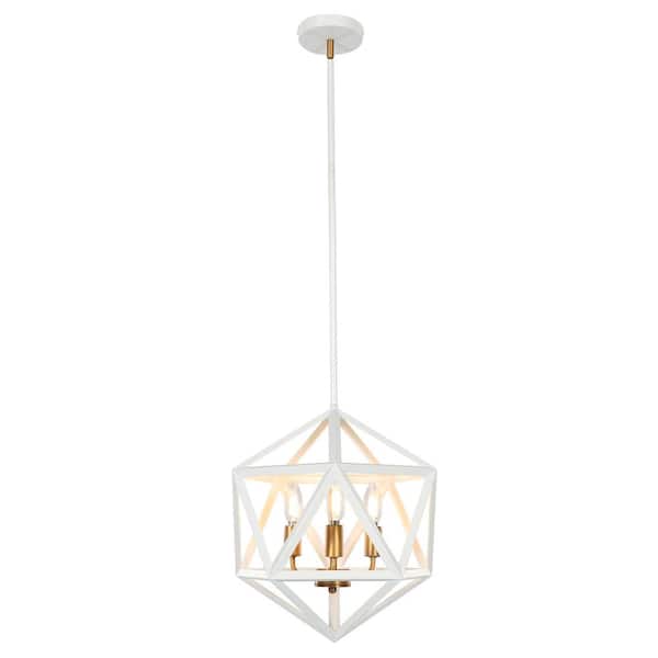 TRIBESIGNS WAY TO ORIGIN Bailey 15.7 in. 3-Light White Candlestick Geometric Chandelier with Adjustable Rod