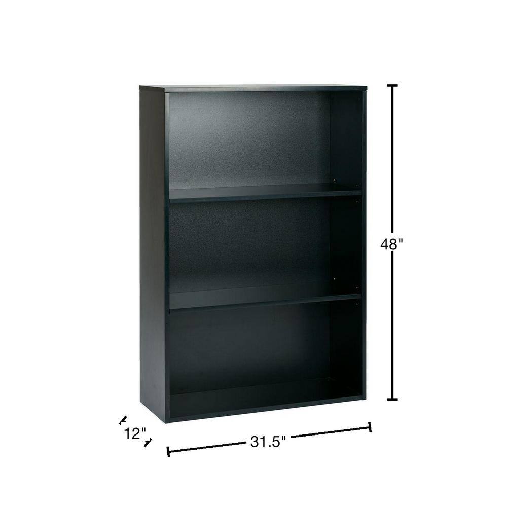 Prado Adjustable 3-Shelf Black Laminate Bookcase, 48" Height