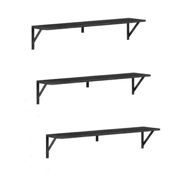 Unbranded 36 in. W x 8 in. D Black Floating Shelves Decorative Wall Shelf (Set of 3)