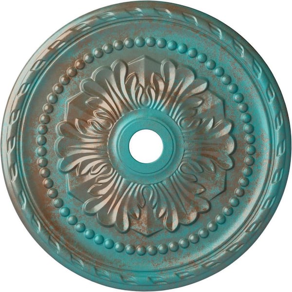 Ekena Millwork 1-3/4 in. x 31-1/2 in. x 31-1/2 in. Polyurethane Palmetto Ceiling Medallion, Copper Green Patina