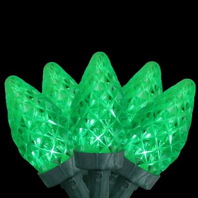 33.5 ft. 100 Faceted Transparent Green LED C7 Christmas Lights - Green Wire