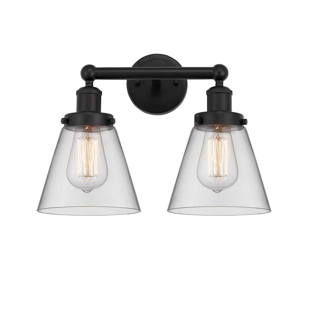 Cone 15.5 in. 2 Light Matte Black, Clear Vanity Light with Clear Glass Shade price history on PriceWatchPro