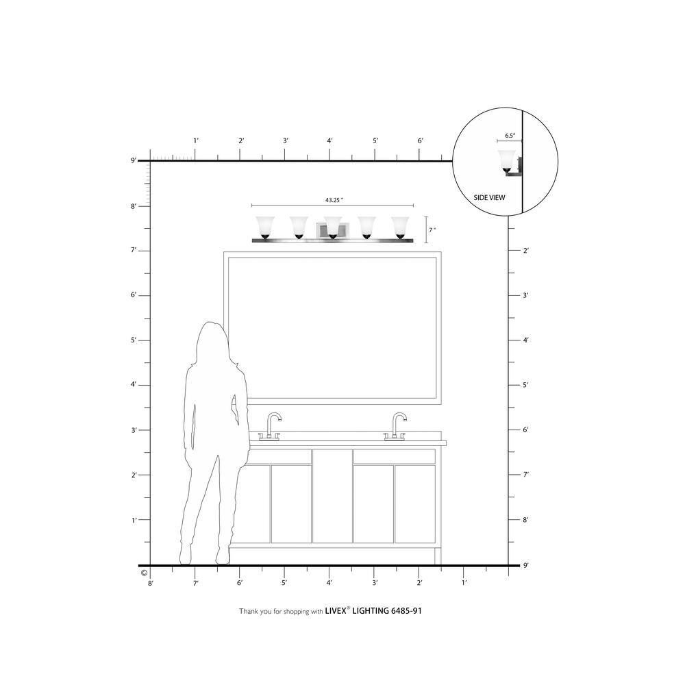 Ridgedale Brushed Nickel 5-Light Vanity with Satin Opal White Glass