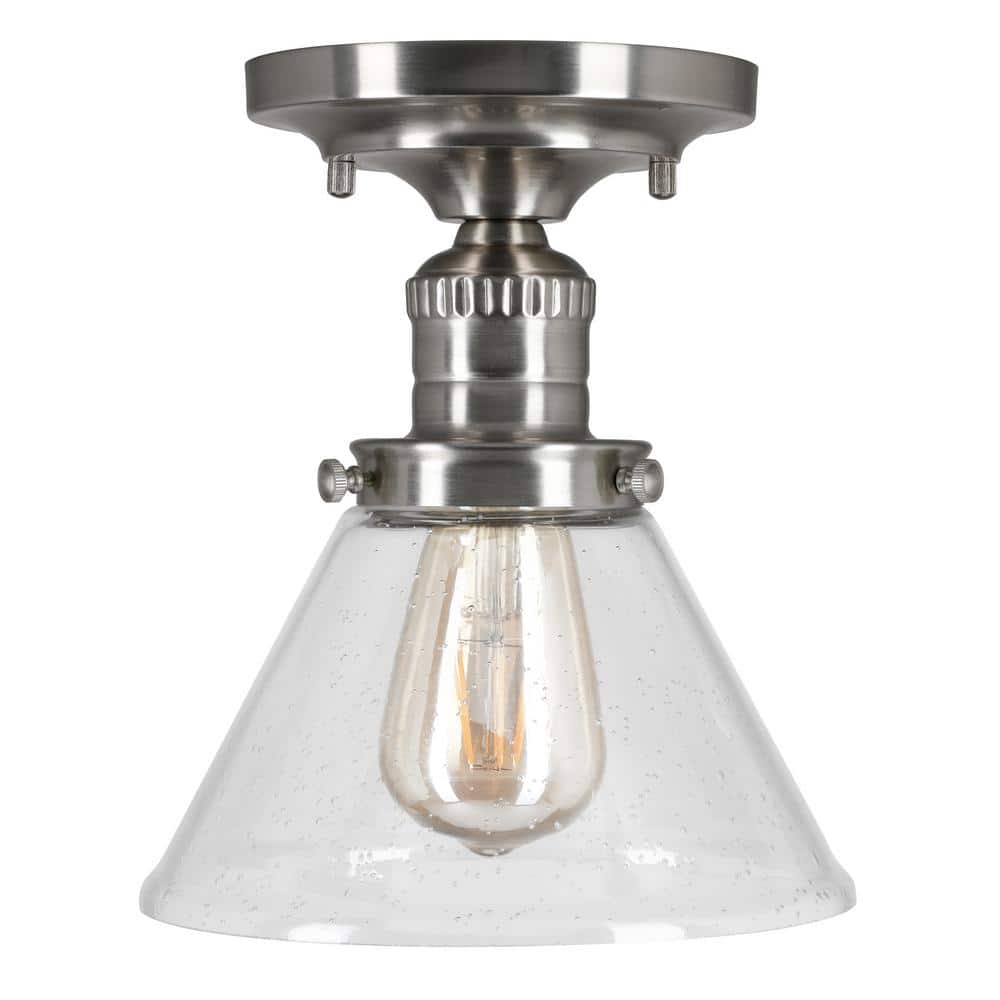 Augustin Satin Nickel Semi-Flush Ceiling Light with Seedy Glass