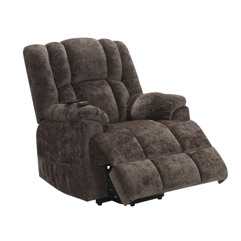 Brown Chenille Power Lift Recliner w/ Heating and Massage, Motion Glider