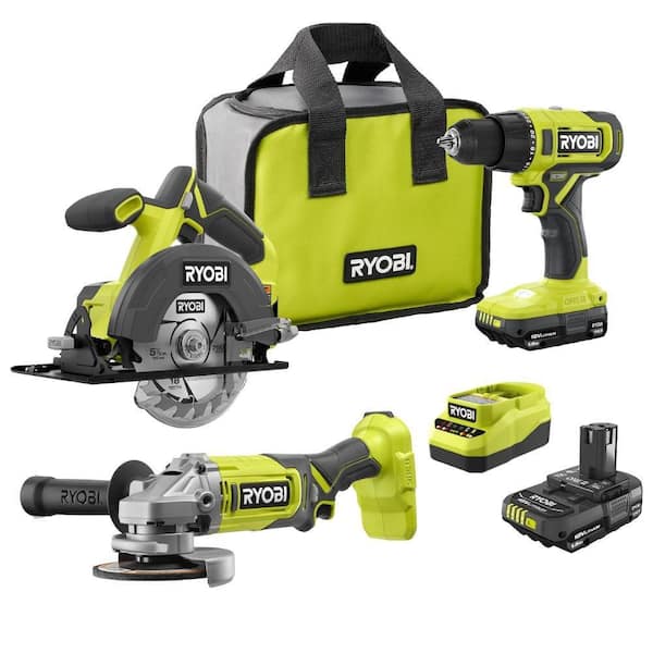 ONE+ 18V Cordless 2-Tool Combo Kit with (2) 1.5 Ah Batteries, Charger, and FREE ONE+ Cordless 4-1/2 in. Angle Grinder