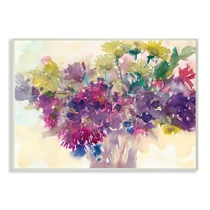 10 in. x 15 in. "Bursting Bright Purple Watercolor Bouquet" by Samuel Dixon Wood Wall Art