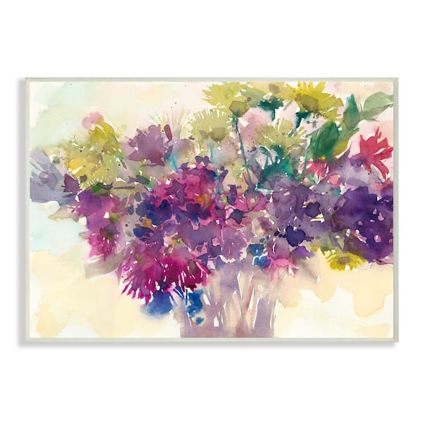 Stupell Industries 10 in. x 15 in. "Bursting Bright Purple Watercolor Bouquet" by Samuel Dixon Wood Wall Art