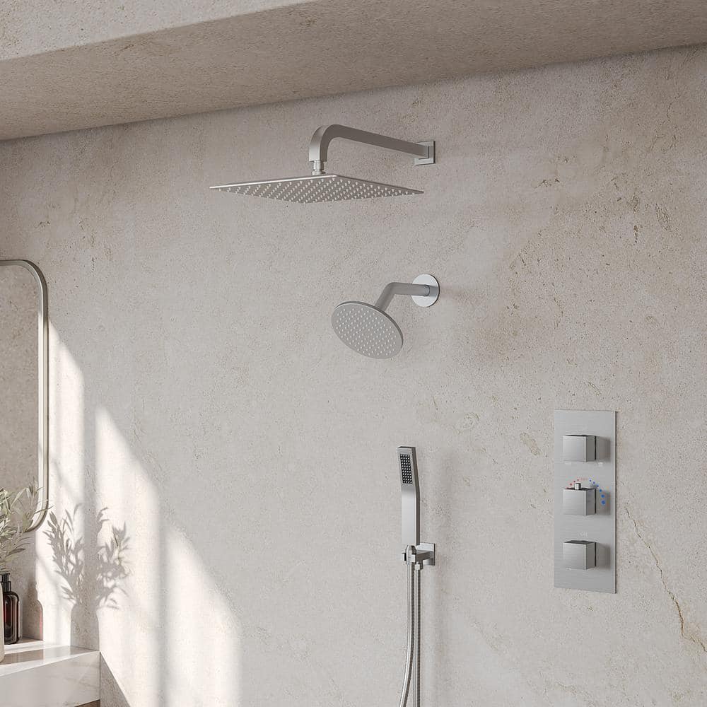 Nickel Dual Rainfall Shower System with Handheld Spray