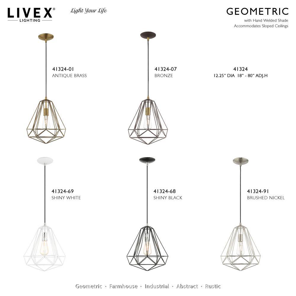 Geometric Textured Black and Brass 1-Light Pendant