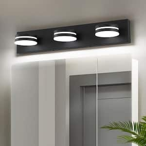 23.6 in. 3 Light Black LED Vanity Light Bar with Dimmable 5500K Light and 270° Swivel Range Acrylic Lampshade