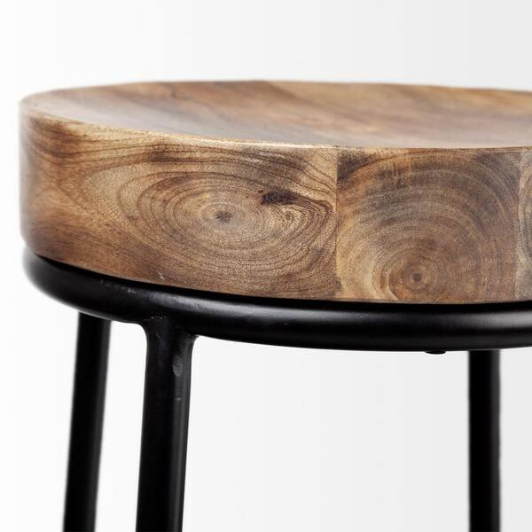 Flynn 26.25 in. Seat Height Brown Wood Seat Black Metal Frame Stool