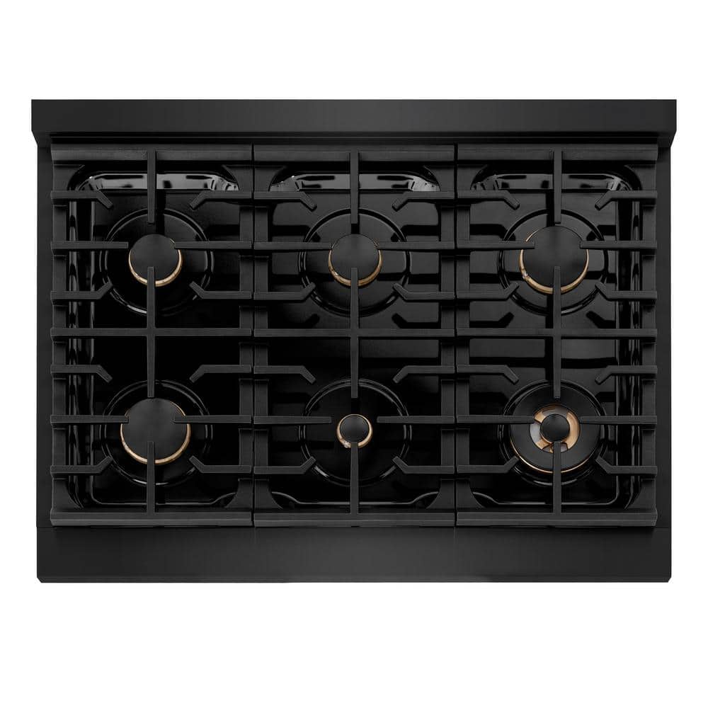 36" Black Stainless Steel Dual Fuel Range with Bronze Accents