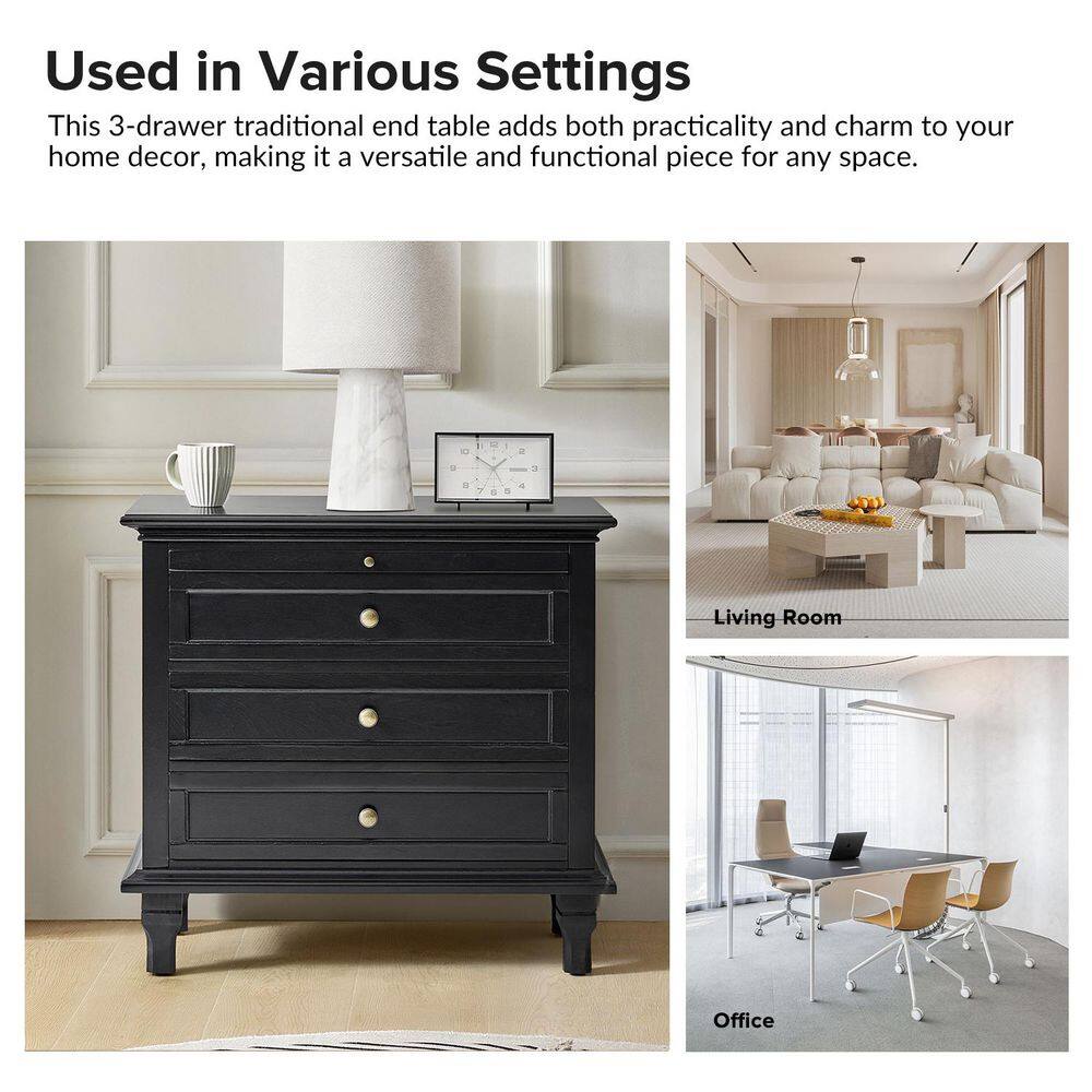 Julia Acorn 27 in. H Traditional 3-Drawer Solid Wood Legs Nightstand with Charging Station - thumbnail 8