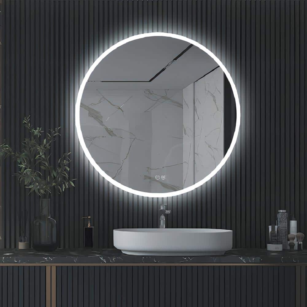 TOOLKISS 24-32 Round Frameless Anti-Fog LED Light Bathroom Vanity Mirror - 24 in. W x 24 in. H