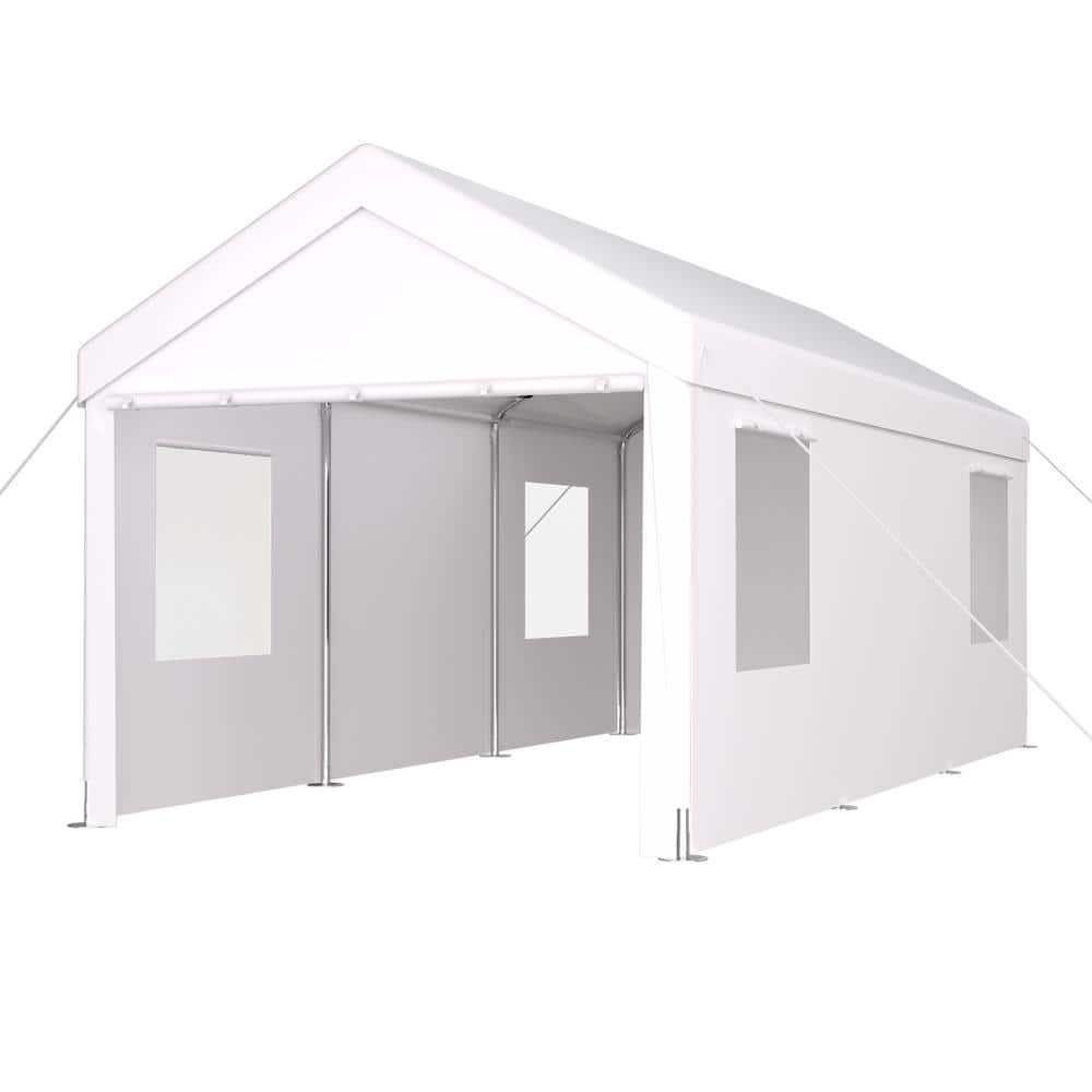 12' x 20' Portable Carport Garage, Canopy with Roll-Up Doors ...