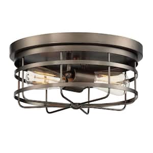 Anson 13 in. 2-Light Industrial Satin Copper Bronze Flush Mount Ceiling Light with Clear Glass Shade
