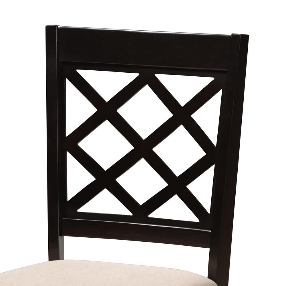 Espresso Brown Oak Wood & Sand Linen Upholstered Parsons Side Chair