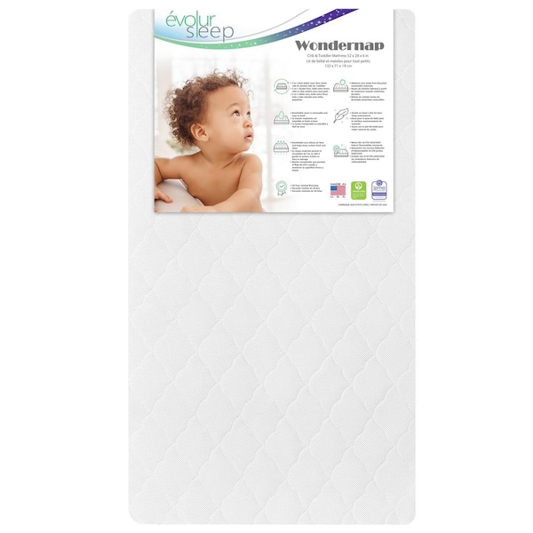 White Wondernap 2 in 1 Full-size Crib Mattress, JPMA and Greenguard Gold Certified