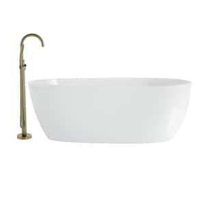 Signature 67 in. x 31.5 in. Soaking Bathtub and Reversible Drain in White with Round Tub Filler in Brushed Bronze