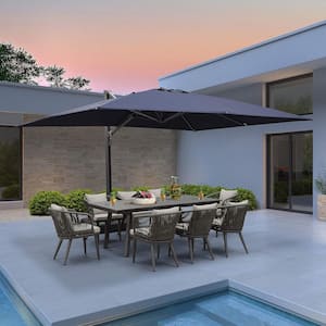 10 ft. x 13 ft. Large Outdoor Aluminum Cantilever 360° Rotation Patio Umbrella with Base, Navy Blue