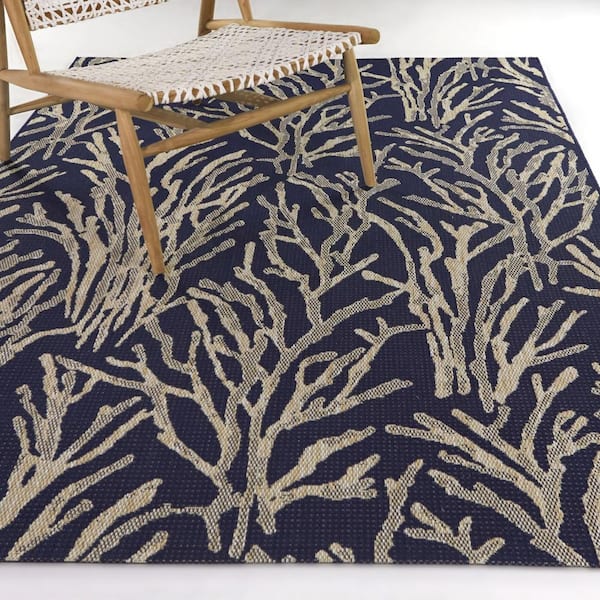 Lilburn Navy Blue 8 ft. x 10 ft. Botantical Indoor/Outdoor Area Rug
