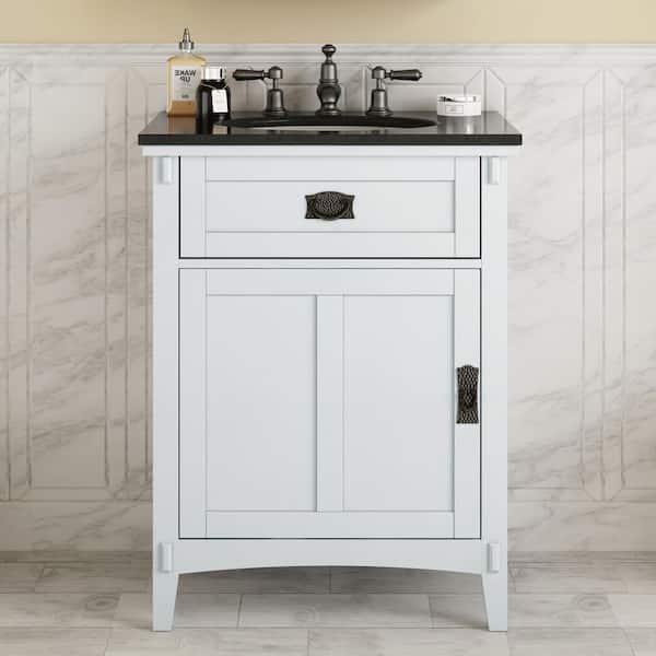 Artisan 26 in. Single Sink White Bath Vanity with Black Marble Top (Assembled)