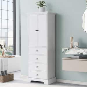23.6 in. W x 15.7 in. D x 68.1 in. H White Linen Cabinet with 2 Doors and 4 Drawers