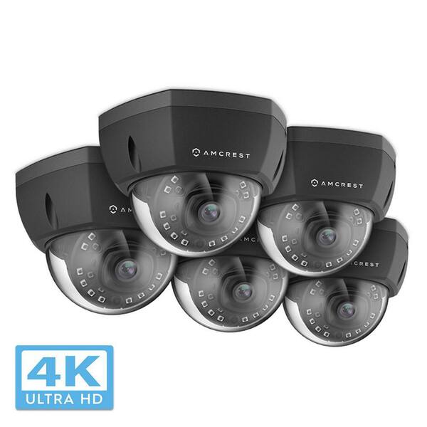 Amcrest UltraHD 4K 8MP Wired Outdoor Dome POE IP Surveillance Camera with 4K (8MP/3840x2160), IP67 Weatherproof, Black (5-Pack)