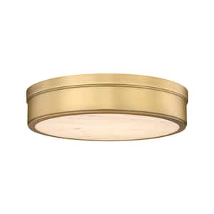 Anders 30-Watt 15 in. 1-Light Rubbed Brass Integrated LED Flush Mount Light with Parian Plastic Shade