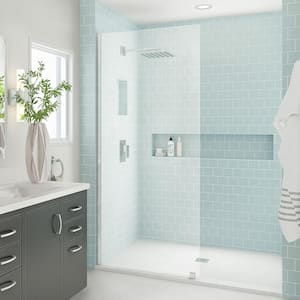 Elyse XL 30 in. W x 80 in. H Fixed Frameless Shower Door in Brushed Stainless with Clear StarCast Glass