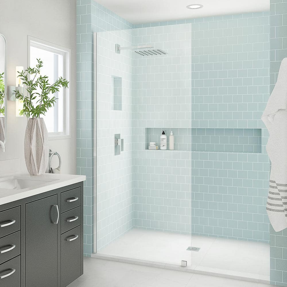 Elyse XL Frameless Clear Glass Shower Door with Stainless Steel Frame