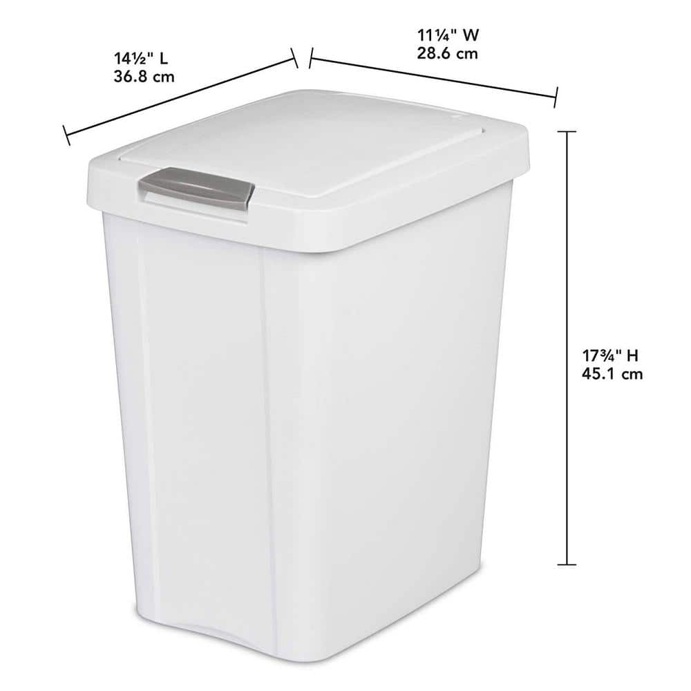 White Plastic TouchTop Wastebasket with Titanium Latch, 7.5 Gallon