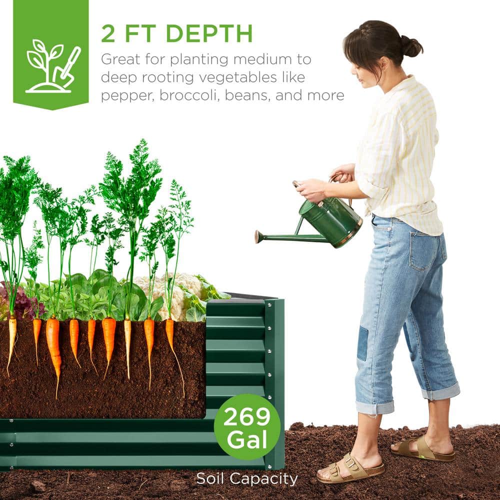 Dark Green 6x3x2ft Metal Raised Garden Bed Planter Box