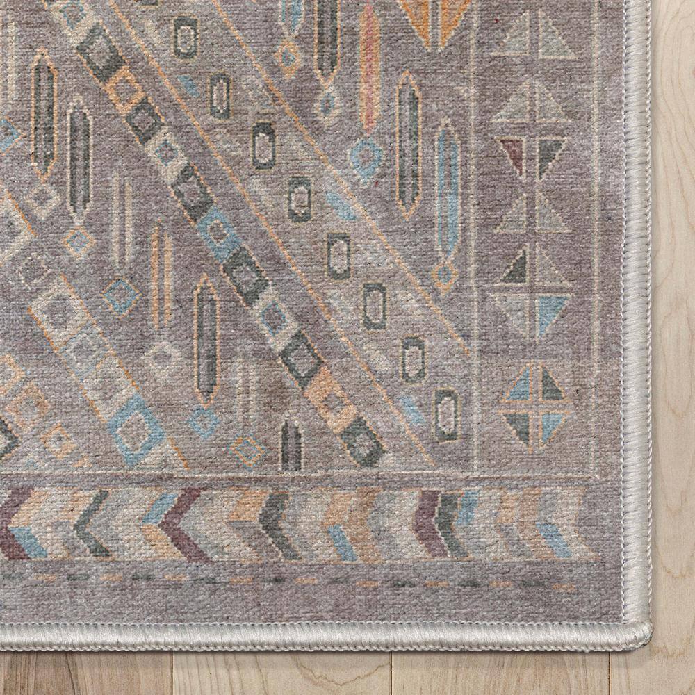 Gray Geometric Machine Woven Runner Rug with Tribal Pattern