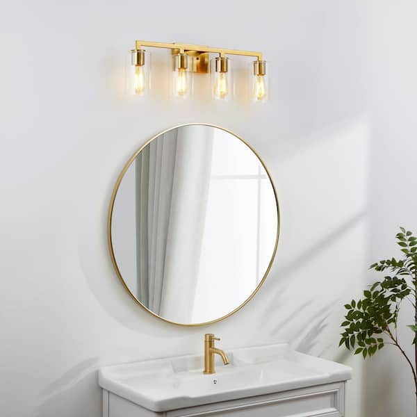 28.75 in. 4-Light Antique Brass Vanity Light with Clear Glass Shade
