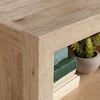 Close-up of the prime oak wood texture on the corner of a bookcase.